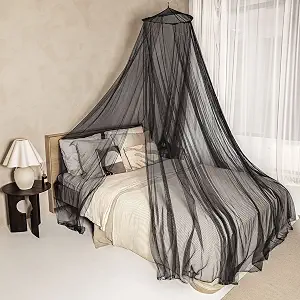 View 1 of Black Mosquito Net for Single to King-Sized Beds – 2 Openings or Fully-Enclosed Bed Canopy – Conical Design for Decoration or Travel – Free Bag & Hanging Kit for Easy Setup