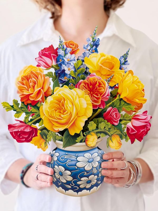 Photo 1 of Freshcut Paper Pop Up Cards, Sorbet Roses, 12 Inch Life Sized Forever Flower Bouquet 3D Popup Greeting Card, Birthday Cards, Thank You Card, Blank Notecard & Envelope