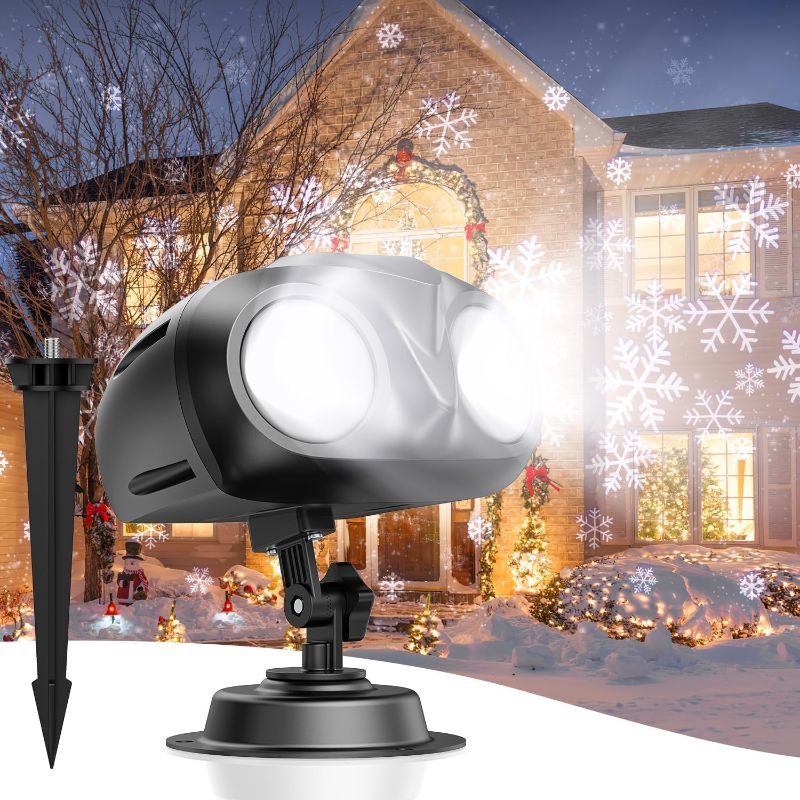 Photo 1 of Double Head Christmas Snowflake Outdoor Projection Light,Waterproof Christmas Lights, 180°Rotation Christmas Lights Outdoor, Suitable for Indoor Christmas Holiday Garden Patio Christmas Decorations
