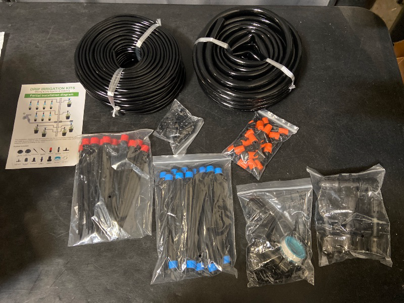 Photo 1 of 169 ft. Drip Irrigation System w/ 1/2 in. and 1/4 in. Tubing, Adjustable Emitters, Fittings for Garden, Greenhouse, Lawn