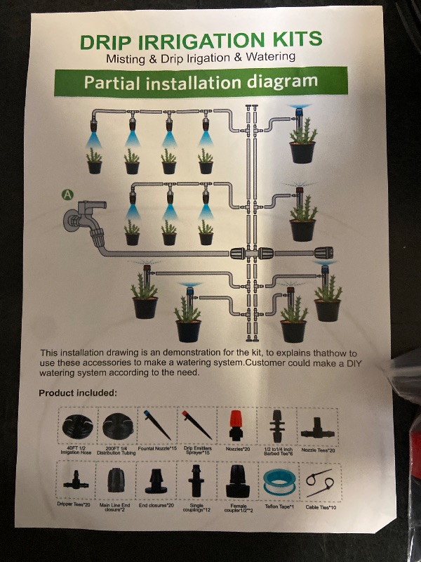 Photo 1 of 169 ft. Drip Irrigation System w/ 1/2 in. and 1/4 in. Tubing, Adjustable Emitters, Fittings for Garden, Greenhouse, Lawn