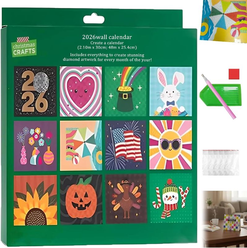 Photo 1 of 2026 Wall Calendar Diamond Painting Kit – DIY Diamond Art Wall Calendar with to-Do List, 12-Month Flip Planner for Home & Office Decoration
