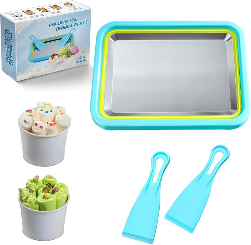 Photo 1 of (8.85X6.88in) Ice Cream Roll Maker Machine Portable Stainless Steel Food Grade Material Summer Yogurts Machine, Green/80 (Color : Green)