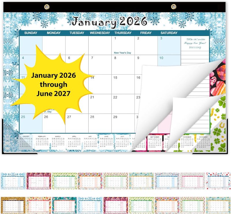 Photo 1 of GuassLee Desk Calendar 2026-2027, Desktop Calendar Monthly Pages 17" x 11.5" Runs from Jan.2026 to Jun. 2027-18 Monthly Hanging Calendar with Corner Protectors for School, Home and Office