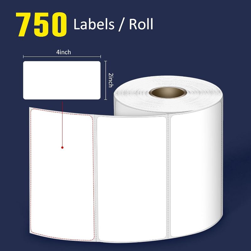 Photo 1 of 4" x 2" Direct Thermal Labels, Permanent Adhesive Barcode Shipping Labels & Compatible with Rollo, Zebra and Other Desktop Printers (1 Roll, 200 Labels)