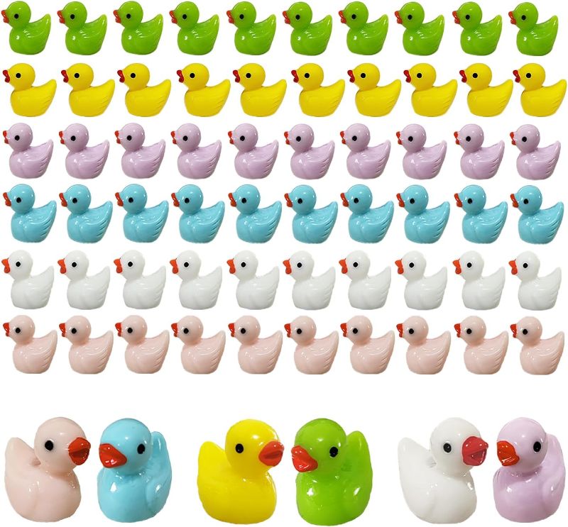 Photo 1 of 60 Pcs Tiny Duck Figures Mini Resin Duck Miniature Bead Slime Charms for Dollhouse Garden Landscape Aquarium Decoration(Multicolored)
