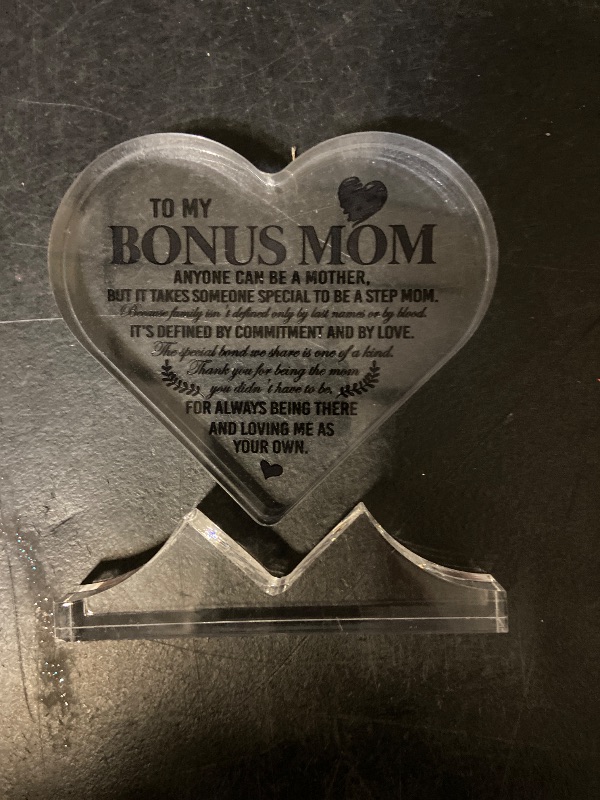 Photo 1 of Birthday Gifts for Bonus Mom from Daughter, Son, Unique Mom Acrylic Heart Plaque Desk Plaque for Mother Birthday, Thank You Gift for Mother, Present for Anniversary Christmas, Gifts for Mother's Day
