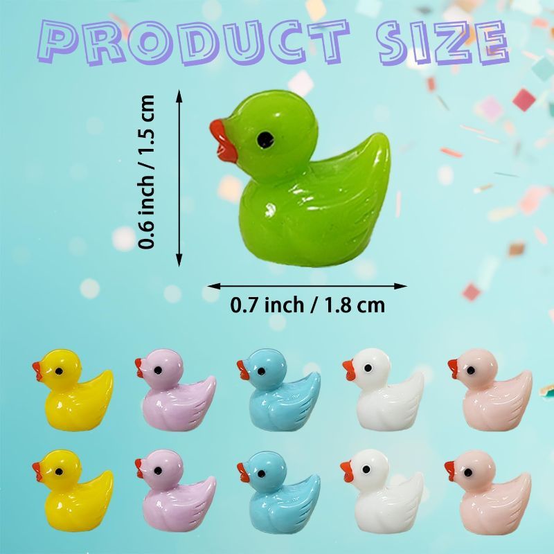 Photo 1 of 60 Pcs Tiny Duck Figures Mini Resin Duck Miniature Bead Slime Charms for Dollhouse Garden Landscape Aquarium Decoration(Multicolored)