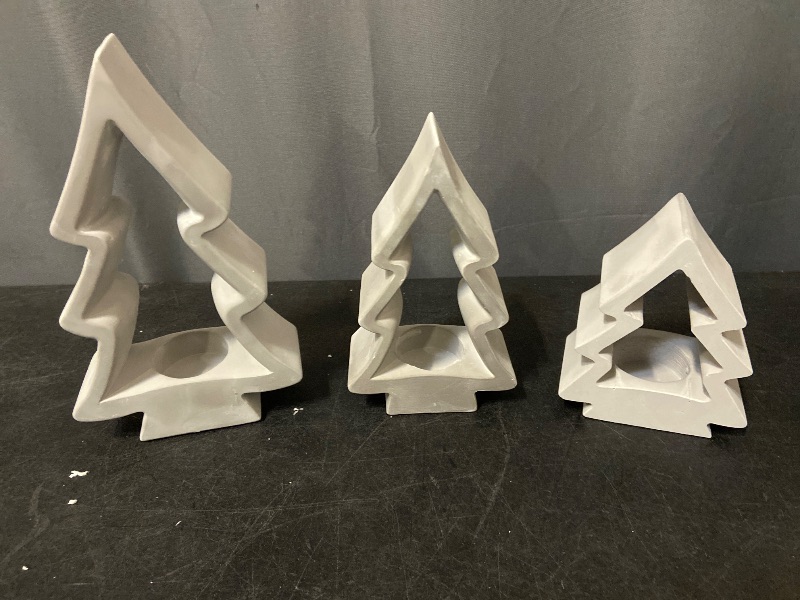 Photo 1 of 53 Pcs Christmas Tree Candle Holders Concrete Tea Light Holders Christmas Tree Table Centerpieces Party Decorations Xmas Gifts for Farmhouse Holiday Party Fireplace Mantel Decor