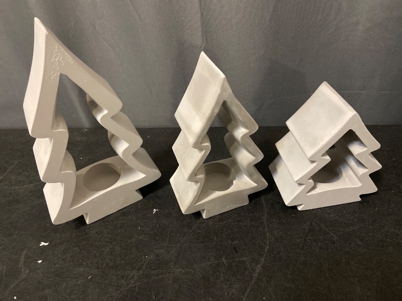 Photo 1 of 53 Pcs Christmas Tree Candle Holders Concrete Tea Light Holders Christmas Tree Table Centerpieces Party Decorations Xmas Gifts for Farmhouse Holiday Party Fireplace Mantel Decor