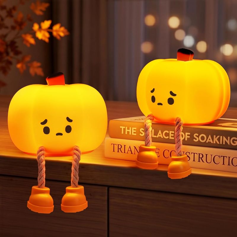 Photo 1 of BrizLabs Pumpkin Night Light, 1 Pack Rechargeable Halloween Night Lights, Dimmable Nursery Nightlight, Silicone Touch Cute Pumpkin Lamp, LED Bedside Lamp for Kids Girls Baby Toddler Bedroom Halloween
