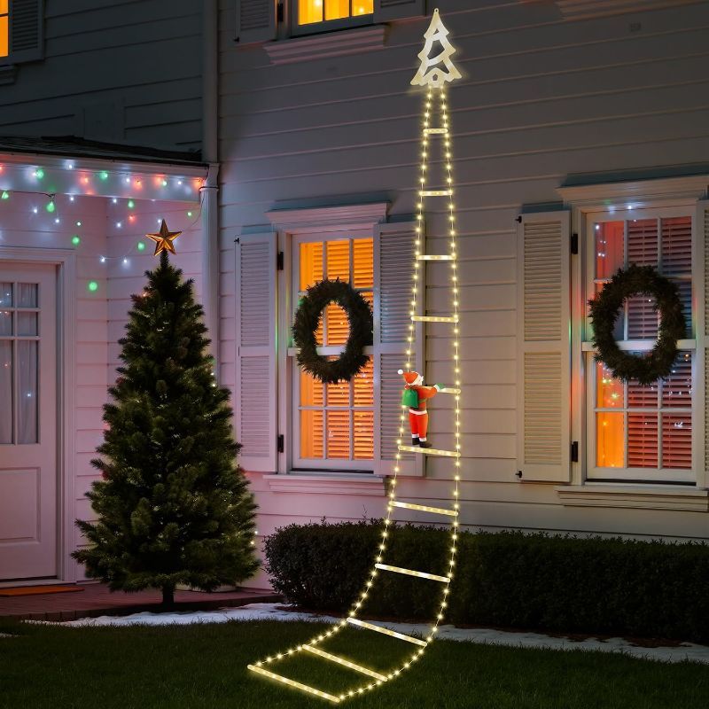 Photo 1 of Christmas Ladder Lights with Santa Claus, 248 LED Rope Ladder Light, 8 Lighting Modes & 6H Timer, Waterproof Xmas Decorations Light for Indoor Outdoor, Yard, Porch, Wall, Christmas Tree Decor
