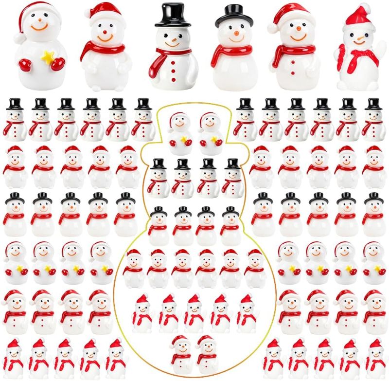 Photo 1 of AWEELON48 Pcs Mini Snowman Figurines Christmas Tiny Resin Snowman Decoration with Hat Xmas Micro Landscape Ornament Garden Accessories Mini Winter Ornaments for Crafts DIY Xmas Party?6 Style?