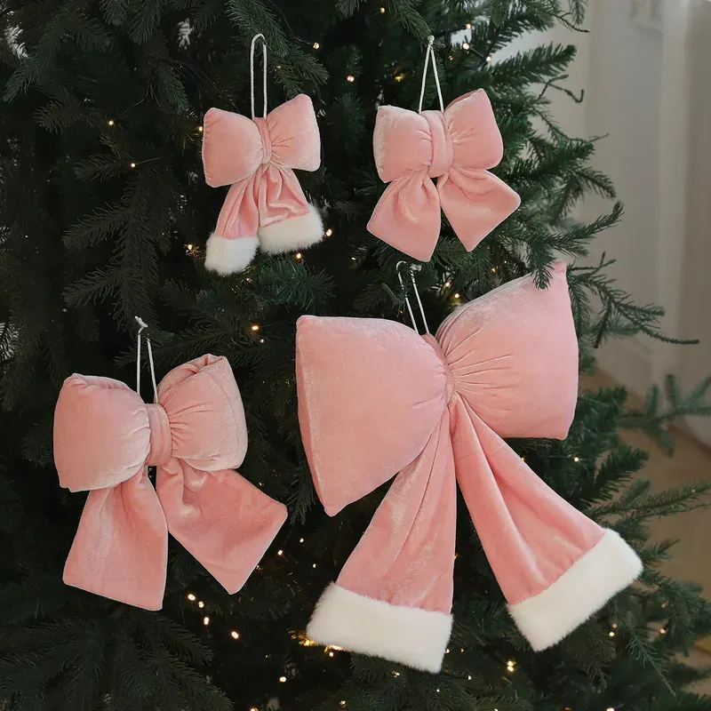 Photo 1 of Christmas Decorations Pink Butterfly Knot Cloth Fabric Wedding Celebration Christmas Tree Hanging Ornaments Arrangement

