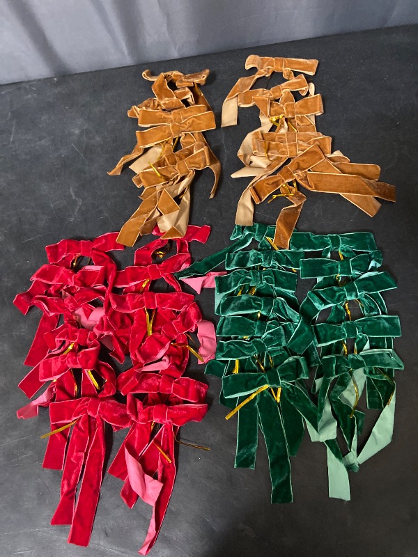 Photo 1 of 36 Pieces Easter Day Velvet Bow Easter Ribbon Wreath Bow Bulk Spring Crafts Gift Pretied Set for Garland Home Wedding Holy Week Decor(Dark Green, Wine Red, Brown,1'' Wide)
