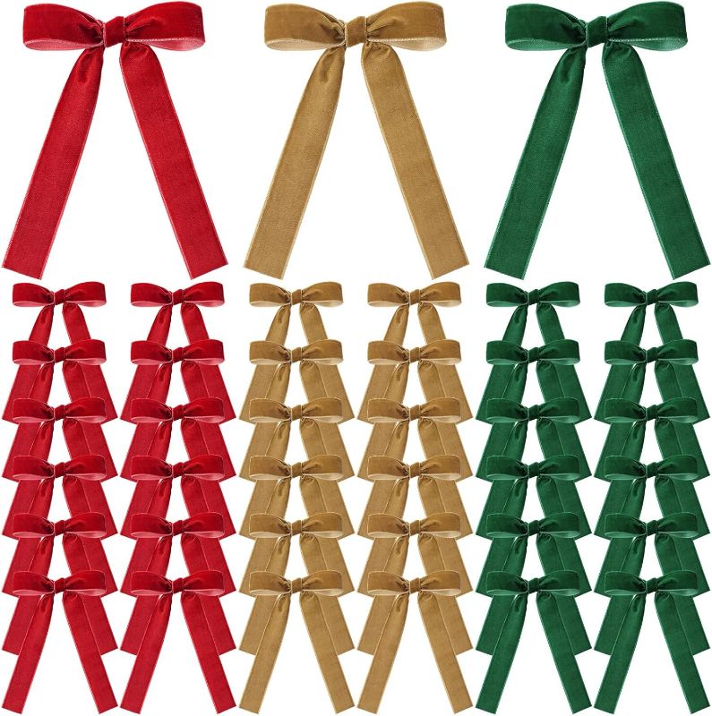 Photo 1 of 36 Pieces Easter Day Velvet Bow Easter Ribbon Wreath Bow Bulk Spring Crafts Gift Pretied Set for Garland Home Wedding Holy Week Decor(Dark Green, Wine Red, Brown,1'' Wide)