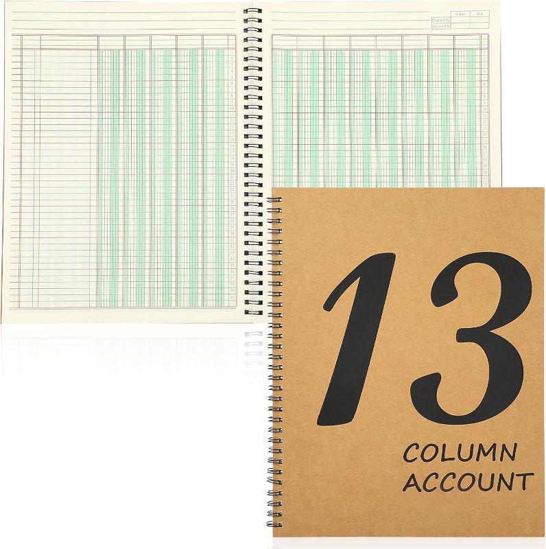 Photo 1 of 8PK 13 Column Ledger Book 8.5 * 11inch Account Book Notebook Columnar Pad Columnar Pad 13 Columns Premium Analysis Pad Kraft Paper Cover 100 Pages for Personal Use Small Business(50 Sheet)