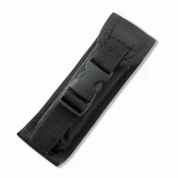 View 1 of Tactical black nylon pouch features a secure plastic buckle closure for carrying items like tools or accessories