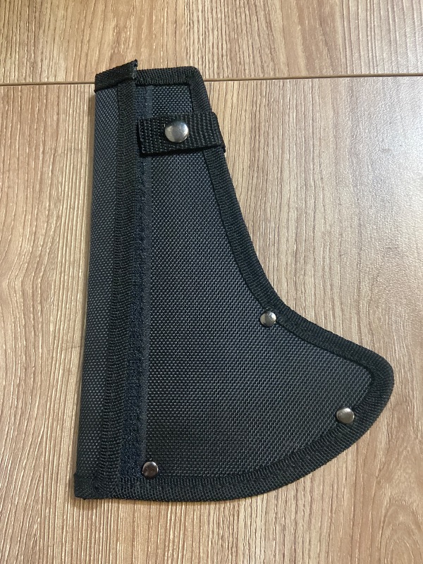 Photo 1 of black nylon sheath designed for a small camping hatchet or throwing axe for a Frost Cutlery Tac Xtreme Pickaxe FRTX61B