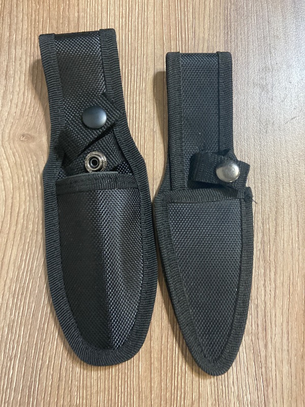 Photo 1 of *8in 2 Pack black nylon sheath designed for fixed-blade knives, often included with sets like the Perfect Point throwing knives