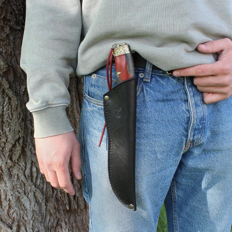 Photo 1 of 4pack Black Genuine Leather Knife Sheath for Fixed Blade Knives Holster Fits 6.5, 7, 8 Inch Blade Camping Hunting Bushcraft Knife with Belt Loop