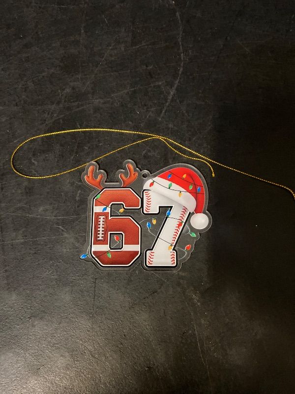Photo 1 of Sports 67 Christmas Ornament - Gen Z, Gen Alpha Slang Meme Decor Trendy for Teen, Kid, Adult - 67 Meme Acrylic Hanging Decor for Tree-Six Seven Ornaments 2025 - Funny White Elephant Gifts