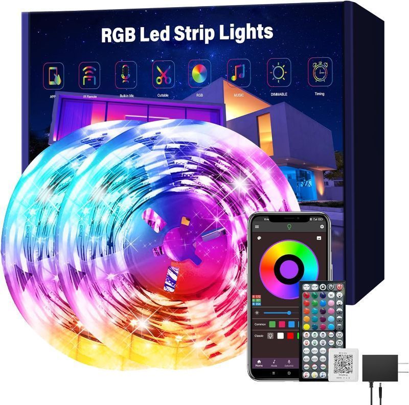 Photo 1 of Led Lights for Bedroom 200 ft (2 Rolls), Music Sync RGB Led Strip Lights with Remote App Control, Color Changing Led Lights for Room Home Kitchen Party Decor