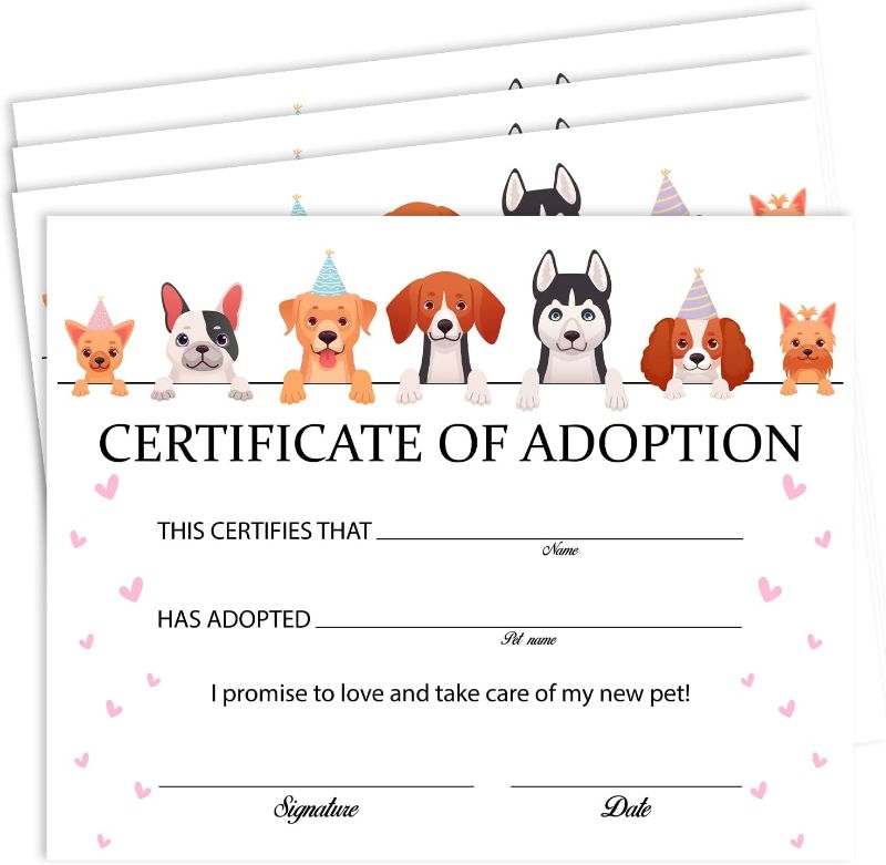 View 1 of 25 Certificate of Adoption Awards, 8 X 10 Inches Adopt A Pet Certificate Paper for Boy Girl Dog Lover, Adoption Decorations for Pet Birthday Party -09
