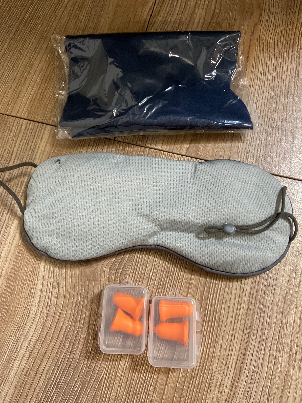 Photo 1 of Inflatable Travel Pillow for Airplane, Inflatable Neck Pillow Airplane for Travel Office Nap Neck Support, Professional Sleeping Eye Mask and Highly Silent-Navy Blue
