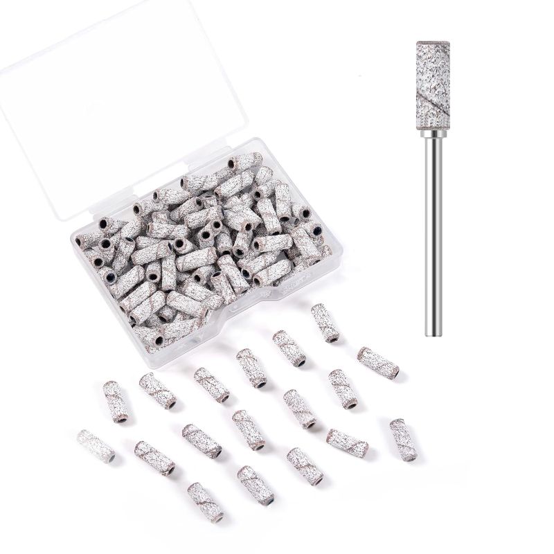 Photo 1 of 100pcs Nail Drill Bits Small Sanding Bands with Upgrade 3.1mm Mandrel Bit, 240 Extra Fin