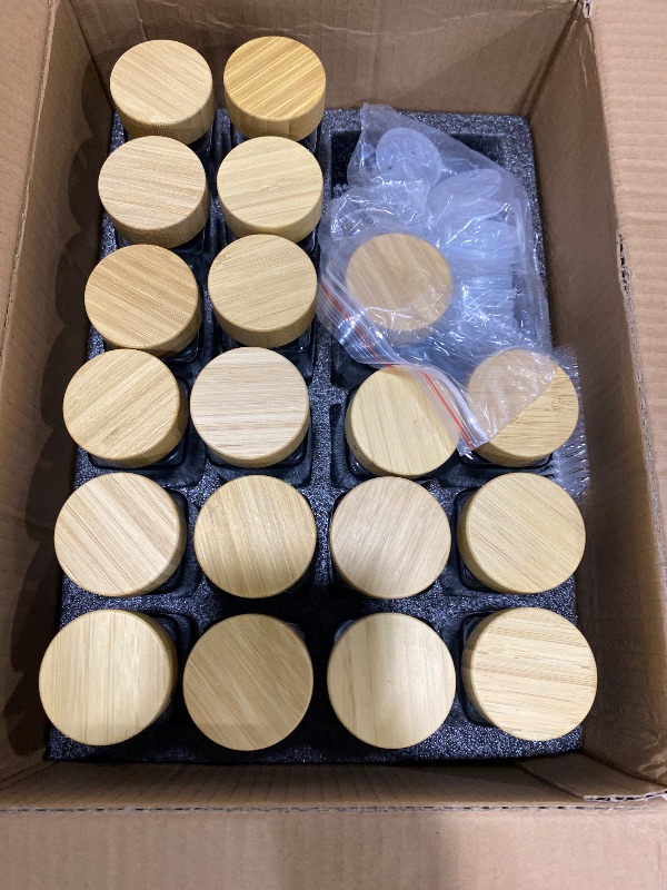 Photo 1 of *** MISSING 3 JARS***    EDELHAUS Square Spice Jars with Bamboo Wooden Lid (Pack of 24) Spice Jars with Shaker Insert and 240 Labels - Bamboo Lid Glass Container for Spice Organisation [4.3 in × 1.8 in]