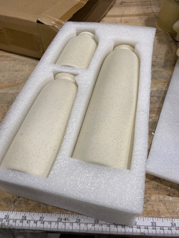 Photo 1 of 10.4 inches Tall Decorative Ceramic Vase Set, 3 Pieces, Nordic Modern Boho Style, White, for Home Decor (Beige)