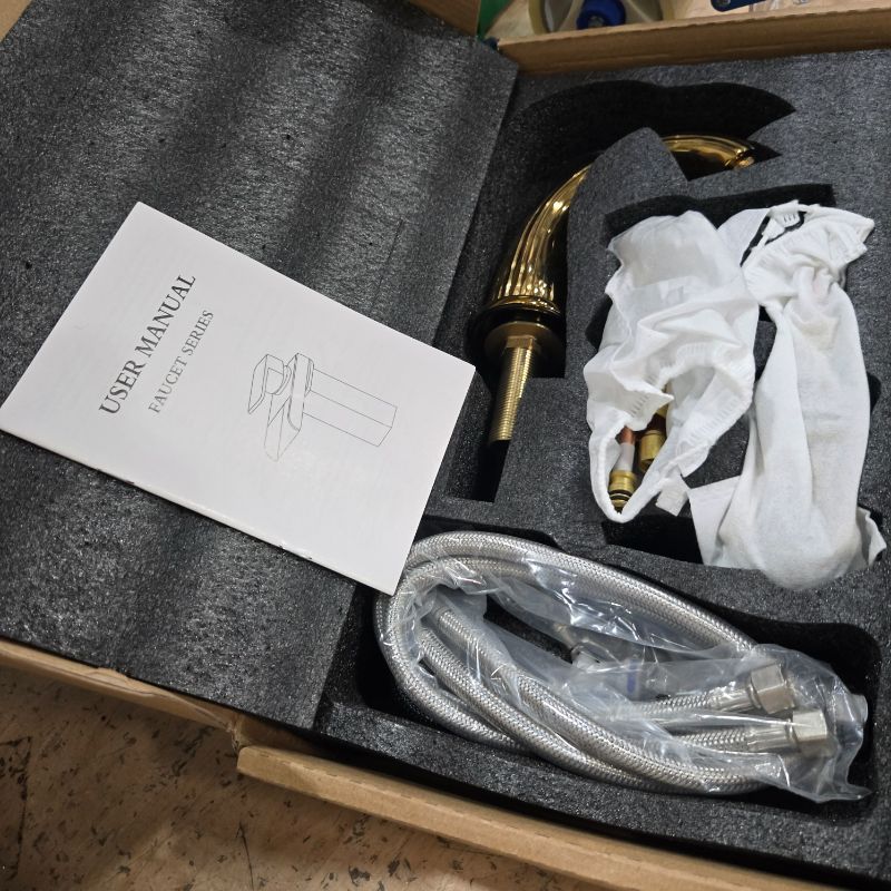 Photo 1 of ***UNKNOWN MISSING ASSEMBLY PIECES**** Bathroom Sink Faucet 3 Hole Deck Mounted Widespread Brass Bathroom Faucet Crystal Handle Mixer Tap Gold Ti-PVD (Gold)