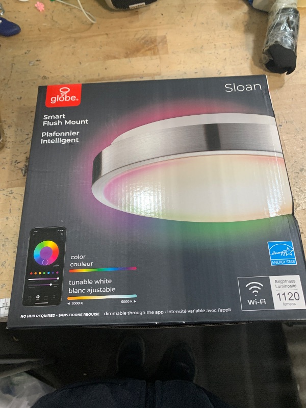 Photo 1 of **POSSIBLY FORT PARTS/UNTESTED** GLOBE Electric 60839 Wi-Fi Smart 11" Flush Mount Ceiling Light, Brushed Nickel, No Hub Required, Voice Activated, Energy Star, 16 W, Multicolor Changing RGB, White 2000K - 5000K, 1120 Lumens, 80 CRI