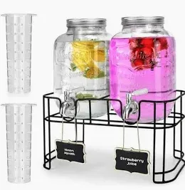 Photo 1 of 1 Gallon Glass Drink Dispensers For Parties 2PACK.Beverage Dispenser,Glass Drink Dispenser With Stand And Stainless Steel Spigot 100% Leakproof.Lede Dispenser With Ice Cylinder.Laundry Detergent
