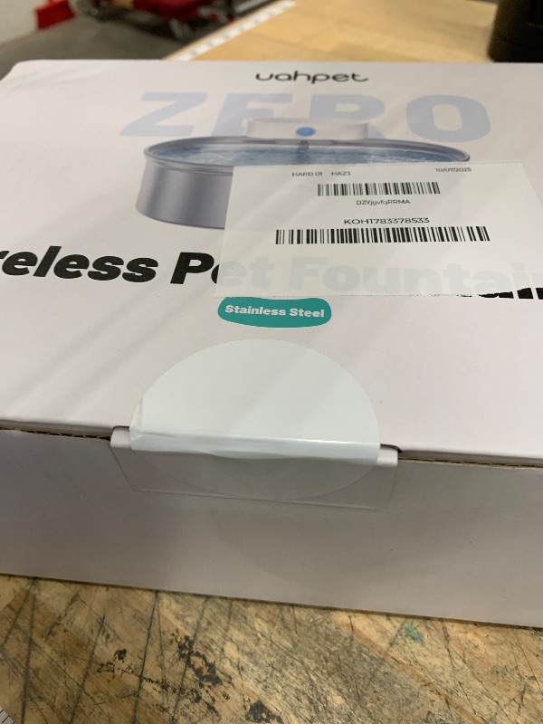 Photo 1 of **FACTORY SEALED** uahpet Wireless Cat Water Fountain Stainless Steel Pro, External Pump Battery Operated Pet Waterer, Dog Drinking Dispenser with Water Level Window, 67oz/2L