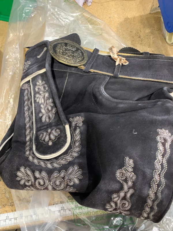 Photo 1 of ***SEE NOTES*** AlpsOak Lederhosen Men - Authentic German Bavarian and Oktoberfest Costume for Men - Genuine Leather (US, Waist, 42, Regular, Forest Black)