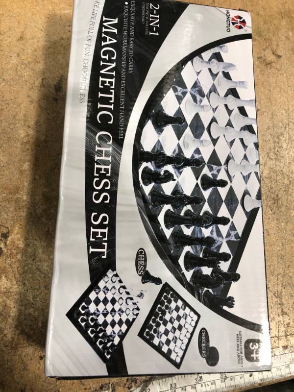 Photo 1 of 2-in-1 Chess Set and Magnetic Checkers Set - Foldable 13-inch Travel Board Game, Durable Plastic, Puzzle and Strategy Toys for Kids and Adults