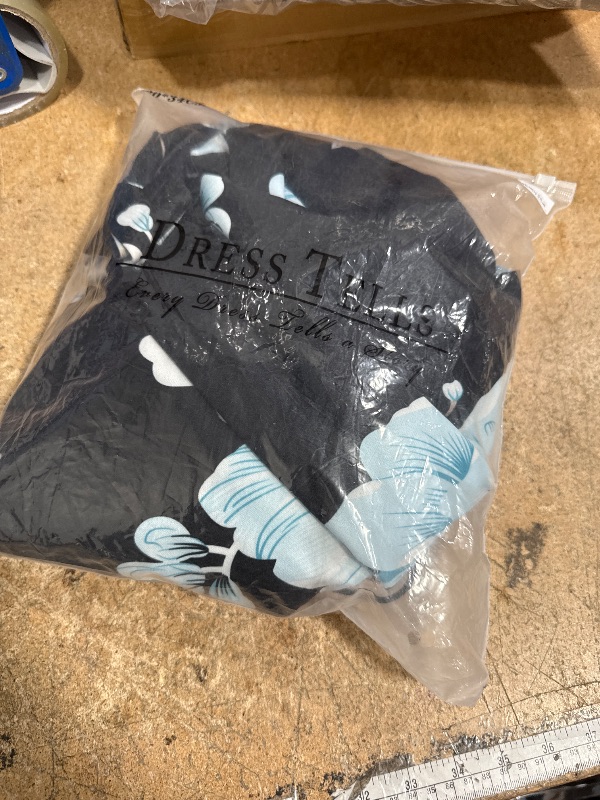 Photo 1 of **NEEDS ZIPPER REPLACEMENT** DRESSTELLS Women's Cocktail Dresses for Wedding Guest, Floral Holiday Tea Party Dress 3/4 Long Sleeve Mother of Bride 1950s Fit Flare Swing Aline Prom Evening, 2025 Winter, Black Blue White Flower 3XL