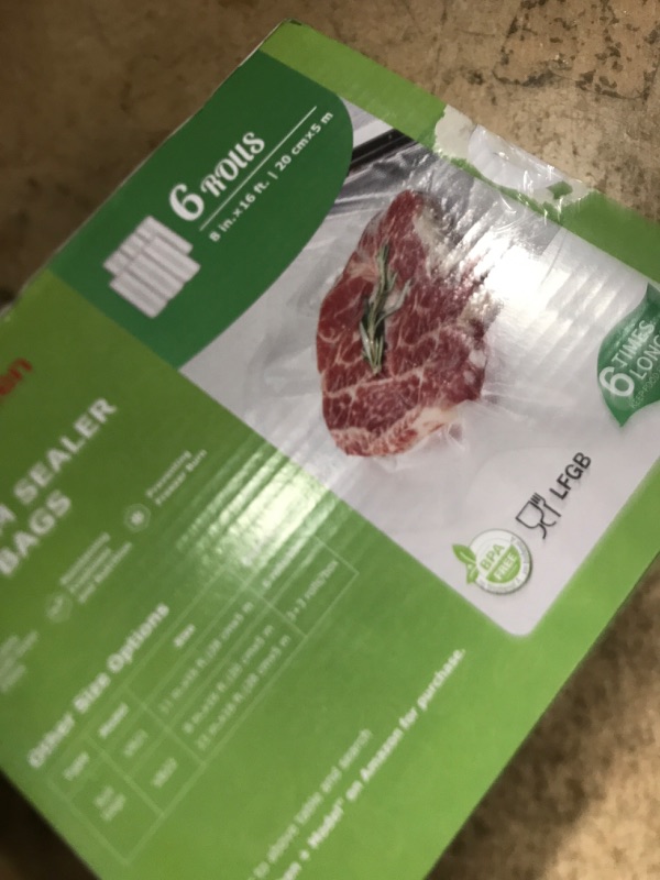 Photo 1 of [2025 Upgraded] Bonsenkitchen 6 Rolls 8" x 16' Vacuum Sealer Bags for Food with a Color Box, Easy to Store, Commercial Grade, BPA Free, Great for Food Storage or Sous Vide, VB20