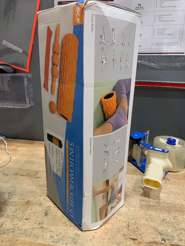 Photo 1 of ***STOCK PHOTO FOR REFERENCE ONLY, MISSING MASSAGE ROLLER AND MASSAGE BALL*** 5 in1 Foam Roller Set, Trigger Point Foam Roller, Massage Roller Stick, Massage Ball, Resistance Band for Deep Muscle Massage Pilates Yoga,Fitness Exercise for Whole Body (BLACK