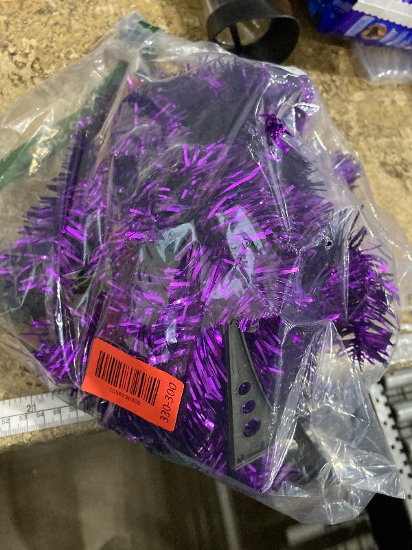 Photo 1 of 2FT Artificial Christmas Tree Purple Tabletop Christmas Tree with Plastic Stand Mini Xmas Pine Tree for Party Supplies Indoor Outdoor Holiday Home Decoration(Purple)