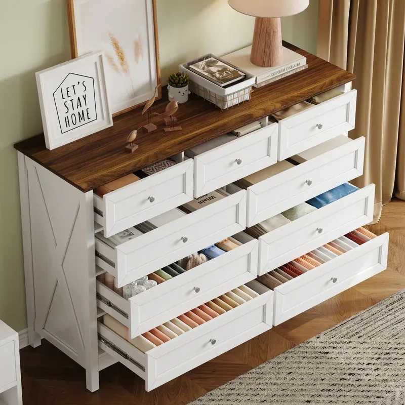 Photo 1 of *PHOTO FOR REFERENCE* Nestfair Wood Rustic Storage Dresser Drawers and GOLD Handle - White