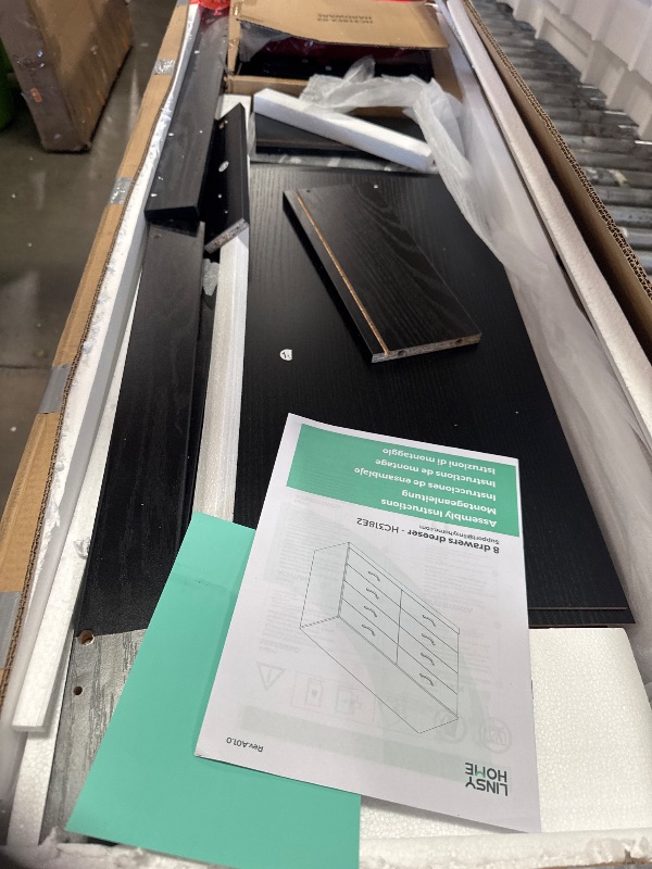 Photo 1 of *BROKEN PIECE/SEE PHOTOS* LINSY HOME 8 Drawer Dresser for Bedroom, 54" Wide Chest of Drawers, Modern TV Stand Dressers with Wood Frame and Metal Handles, Large Drawer Organizer for Bedroom, Living Room, Black