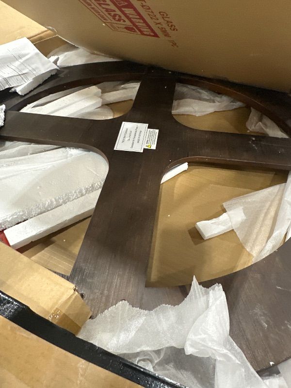 View 4 of *** PARTIAL SET - TABLE ONLY *** Roundhill Furniture Cylina Solid Wood Glass Top Round Coffee Table with 4 Stools, Espresso, 36.00 x 36.00 x 19.00 Inches