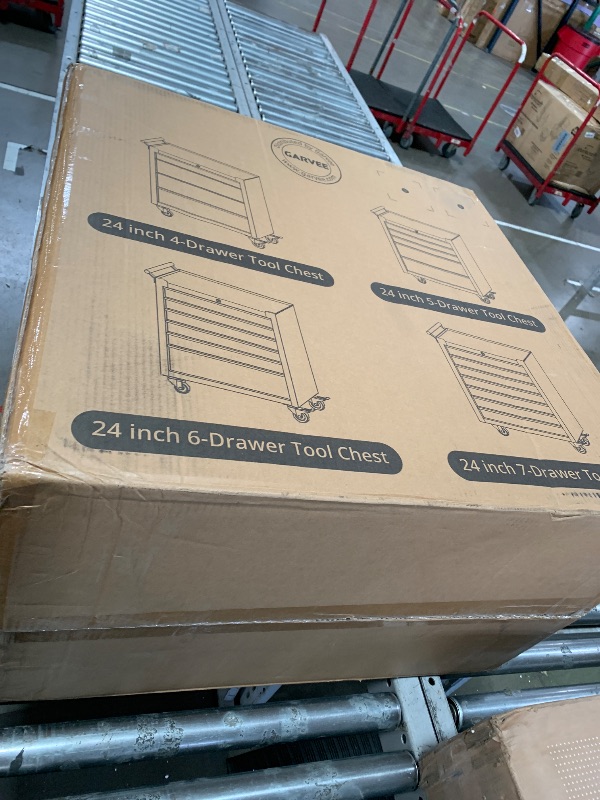 Photo 1 of ( Stock photo for reference ) 7-Drawer Rolling Tool Chest, Tool Box with 4 Wheels and Drawers, High Capacity Detachable Mobile Tool Storage Cabinet for Garage, Workshop, Mechanics and Repair Room (Black) **Item is dented from shipping on top corner and bo