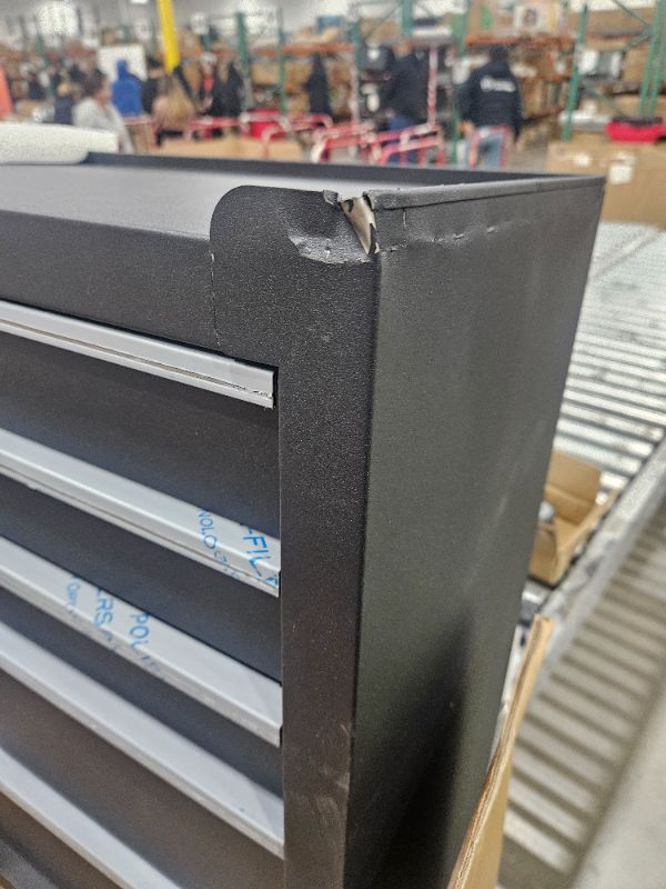 Photo 1 of ( Stock photo for reference ) 7-Drawer Rolling Tool Chest, Tool Box with 4 Wheels and Drawers, High Capacity Detachable Mobile Tool Storage Cabinet for Garage, Workshop, Mechanics and Repair Room (Black) **Item is dented from shipping on top corner and bo
