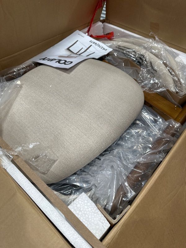 Photo 1 of *** PARTIAL SET *** COLAMY Wooden Dining Chairs Set of 6, Modern Upholstered Fabric Dining Room Chair, Farmhouse Kitchen Side Chairs with Foot Pegs, Beige