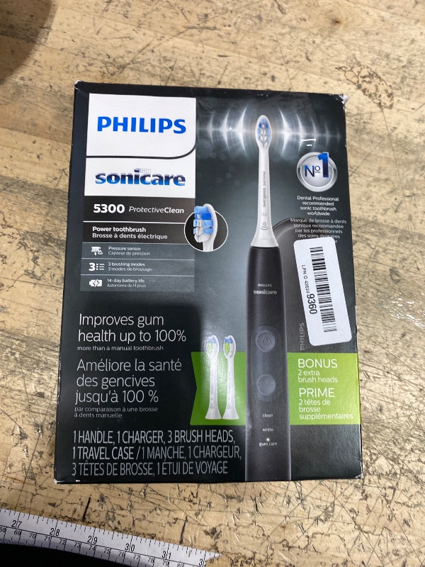 Photo 1 of **TRAVELING CASE AND HEADS MISSING**Philips Sonicare ProtectiveClean 5300 Rechargeable Electric Toothbrush, with Pressure Sensor, 3 Cleaning Modes, SmarTimer and QuadPacer, with 2 Bonus Brush Heads, Travel Case, Black, Model HX6423/34