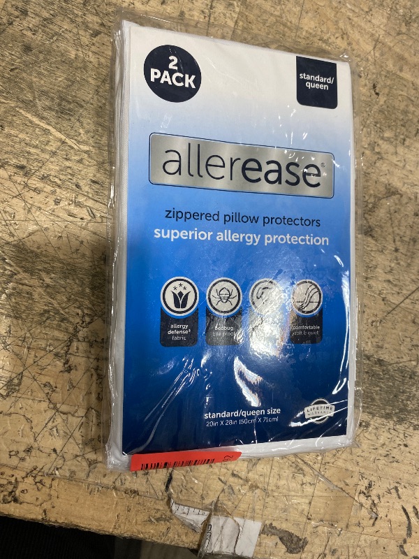 Photo 1 of  Standard/Queen AllerEase Pillow Protectors - Moisture Wicking, Advanced Allergy Protection - Premium Polyester, Zippered Protectors